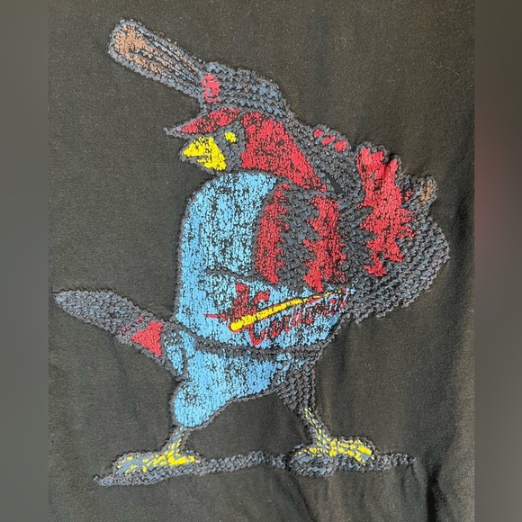 Red Jacket St. Louis Cardinals black tshirt embroidered distressed Fredbird sz L - Picture 4 of 8